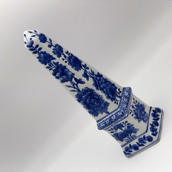 Other - Vintage Blue and White Porcelain Floral Obelisk‎ Chinoiserie Tower 13.5 Inch